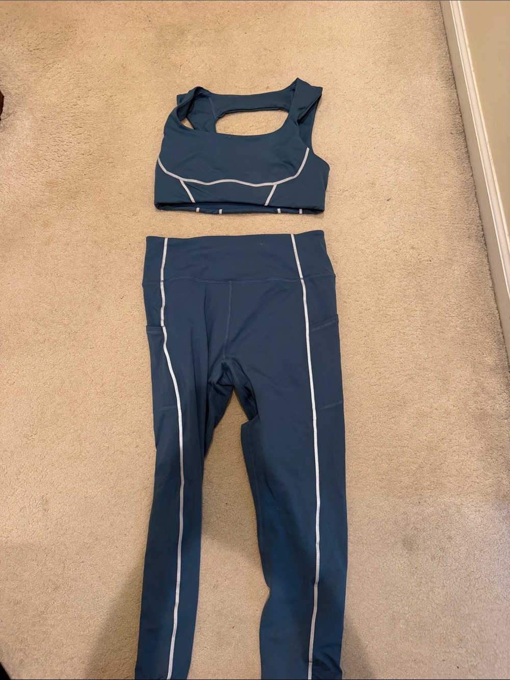 FP Movement by Free People Teal Blue Piped Sports Bra & Leggings Set